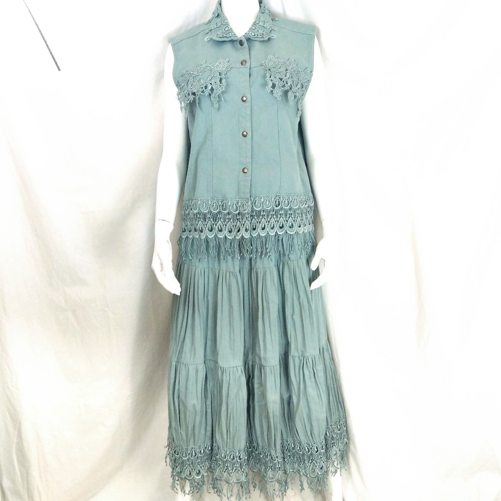 Blue Green Lace Fringe Vest/Skirt Set St. Joanne
